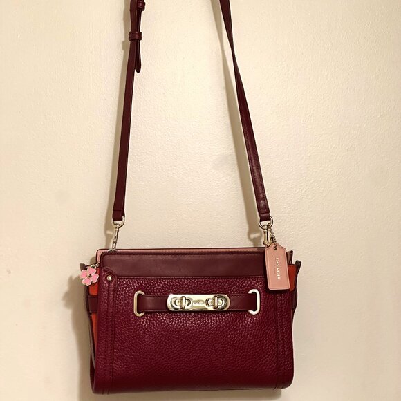 Coach Handbags - Leather COACH SWAGGER COLORBLOCK Convertible Crossbody Cherry $275 MRSP